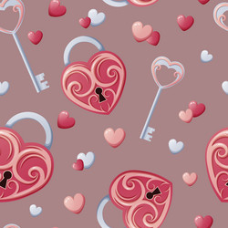 Seamless Pattern With Heart Shaped Lock Key Royalty Free Vector