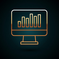 gold line computer monitor with graph chart icon vector image