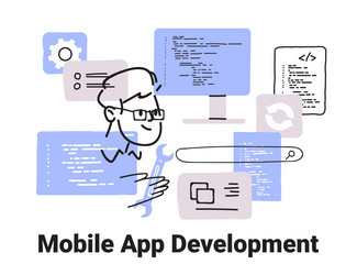 mobile app development concept with programmer vector image