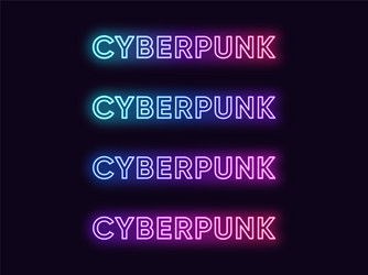 Neon cyberpunk text in different gradient colors vector