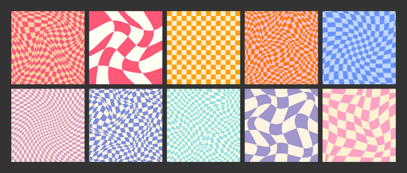 groovy checkered pattern colorful distorted tiled vector image