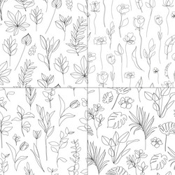 Tropical flower linear seamless background vector