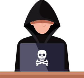 Hacker with laptop computer on white background vector