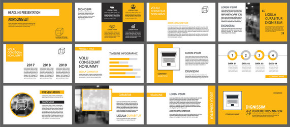 yellow presentation templates and infographics vector