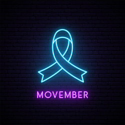 Movember bright signboard neon blue ribbon sign vector