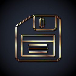 Gold line floppy disk for computer data storage vector