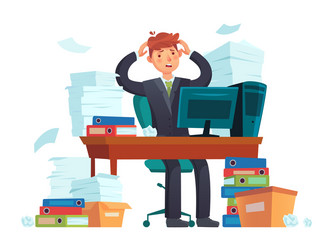 Manager overworked office overwork unorganized vector