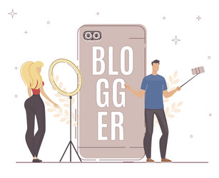 Blogger use different device smartphone light vector