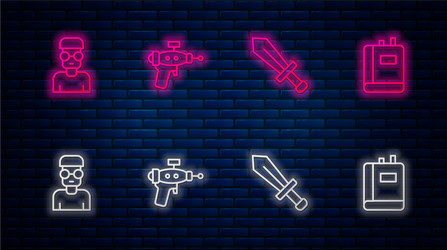 Set line ray gun sword for game nerd geek vector