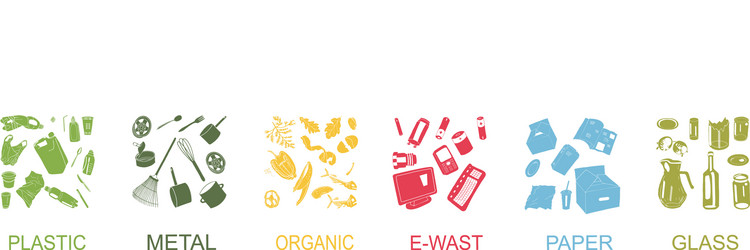 trash cans with sorted garbage set different vector image