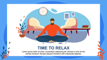 cartoon man meditate home sit at floor living room vector