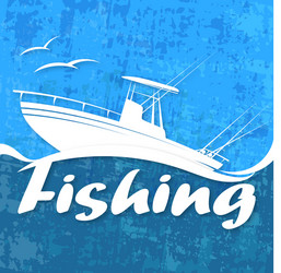 Fishing Boat on Ocean Waves Vector Image