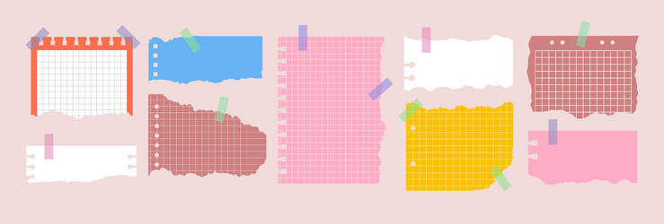 set of various torn notebook sheet colorful vector image