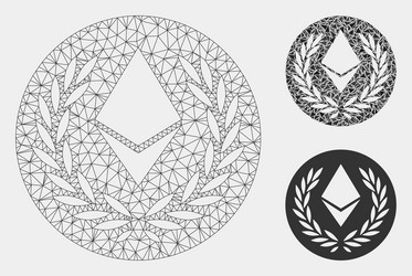 ethereum laurel coin mesh wire frame model vector image