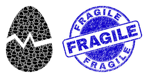 Scratched fragile seal and broken egg fractal vector