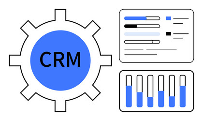 crm system dashboard with gear symbol and data vector image
