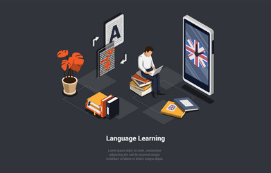 Language learn app student foreign vector