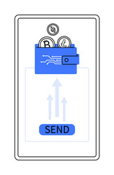 digital wallet with cryptocurrency coins and send vector image