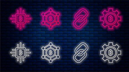 Set line blockchain technology bitcoin chain link vector