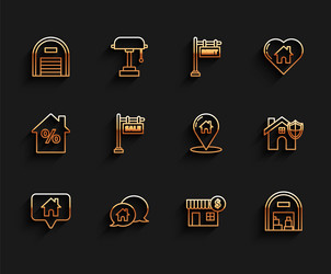 set line map pointer with house building vector image