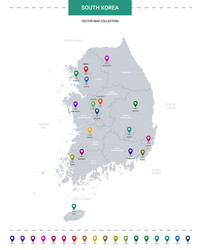 south korea map with location pointer marks vector image