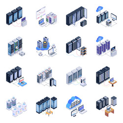 isometric icons of server racks in modern style de vector