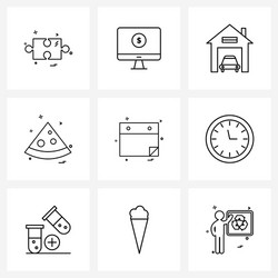 set 9 ui icons and symbols for time web food vector