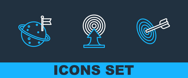 set line target moon with flag and arrow icon vector image