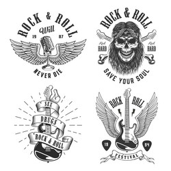 Rock & Roll Emblems Set Vector Image