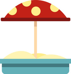 Sandbox with red dotted umbrella icon flat style vector