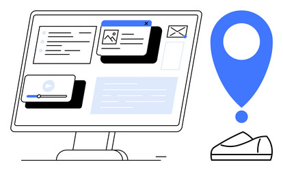 digital workspace with browser windows on computer vector image