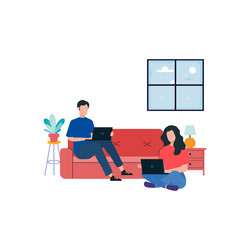 Boy and girl using their laptops vector