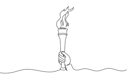 hand holding torch continuous line drawing vector image