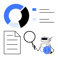 robot analyzing financial data with magnifying vector image