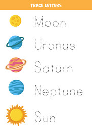 tracing letters with solar system planets writing vector