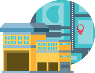 warehouse building with map guide vector image