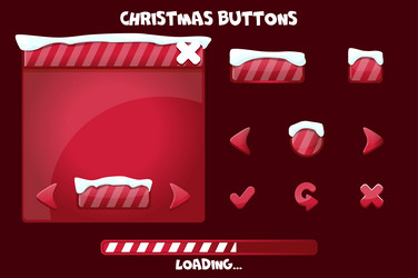 Cartoon set game ui buttons for christmas in red vector