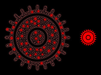 mesh web cog with bright wire frame flares vector image