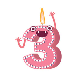 cute birthday candle number character three vector