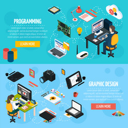 programming and graphic design isometric banners vector