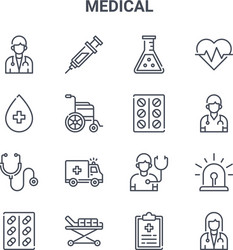 Set 16 medical concept line icons 64x64 thin vector