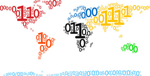 World continent map mosaic of binary digits vector