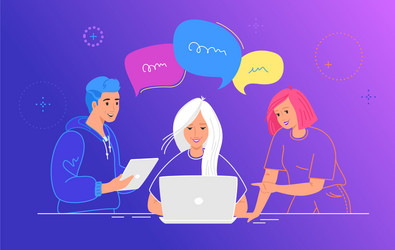 three guys working as a team on new project vector image