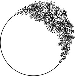 Hand Drawn Christmas Wreath with Pine Cones & Holl Vector Image