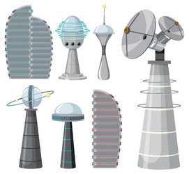 set of spaceship and satellite objects vector