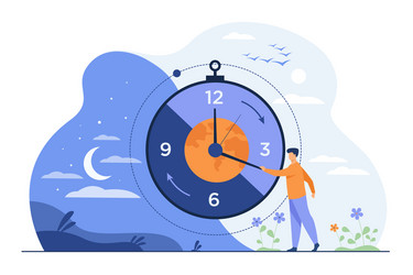 man moving clock arrows and managing time vector image