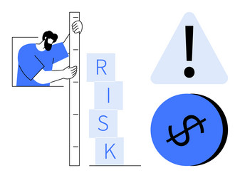 man measuring risk blocks with ruler warning vector image