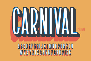 retro 3d display font design alphabet letters vector image