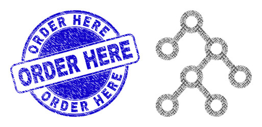 scratched order here stamp and binary structure vector image