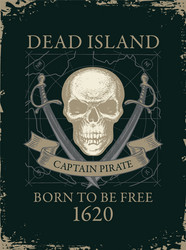 Pirate Banner - Skull, Swords & Map Vector Image